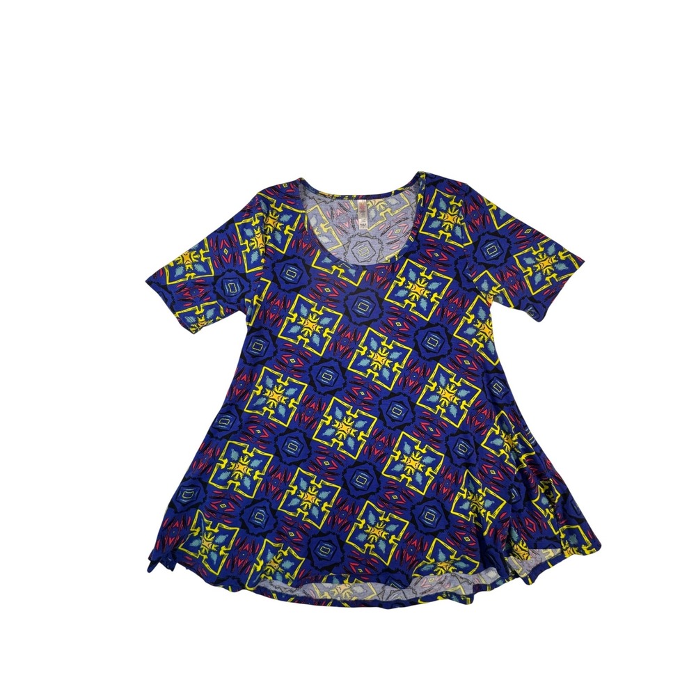 LuLaRoe Irma Tunic Top‎ Women's Small Blue Geometric Kaleidoscope Print